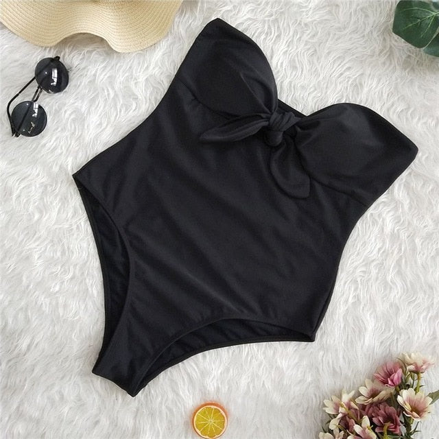 Women One piece Swimsuit Front Tie Swim Bathing Suit Monokini