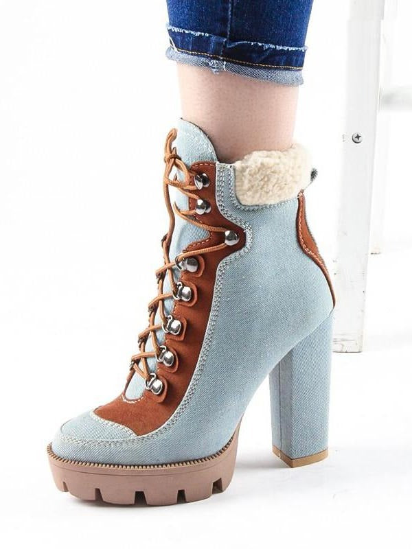 Ashoreshop Women Fashion Denim western high heel martin boots