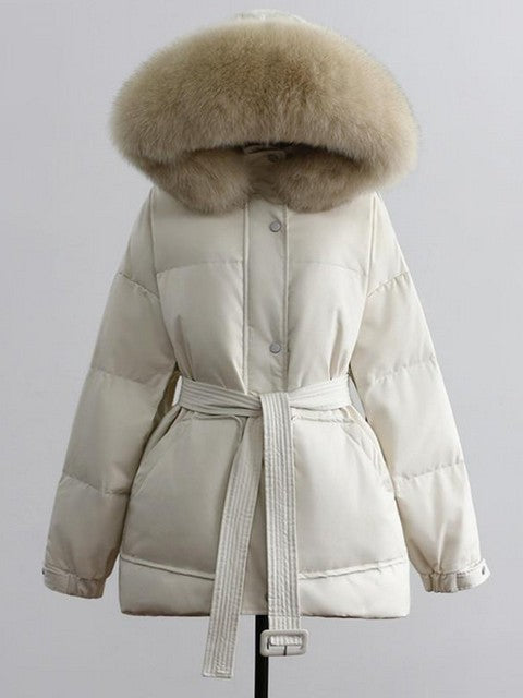 90% Real Duck Down Coat Winter Large Natural Fur Collar Hooded Jacket Women